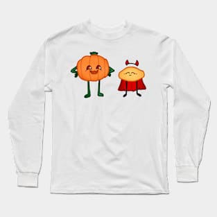 Gribby the Lemon Guy with a spooky friend Long Sleeve T-Shirt